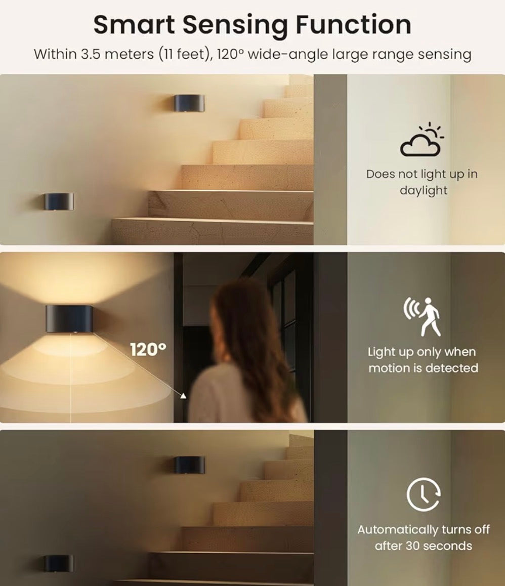 Motion Sensor Wall Lamp with Remote Control 3 Colors Wireless Wall Light LED Indoor Up and Down Wall
