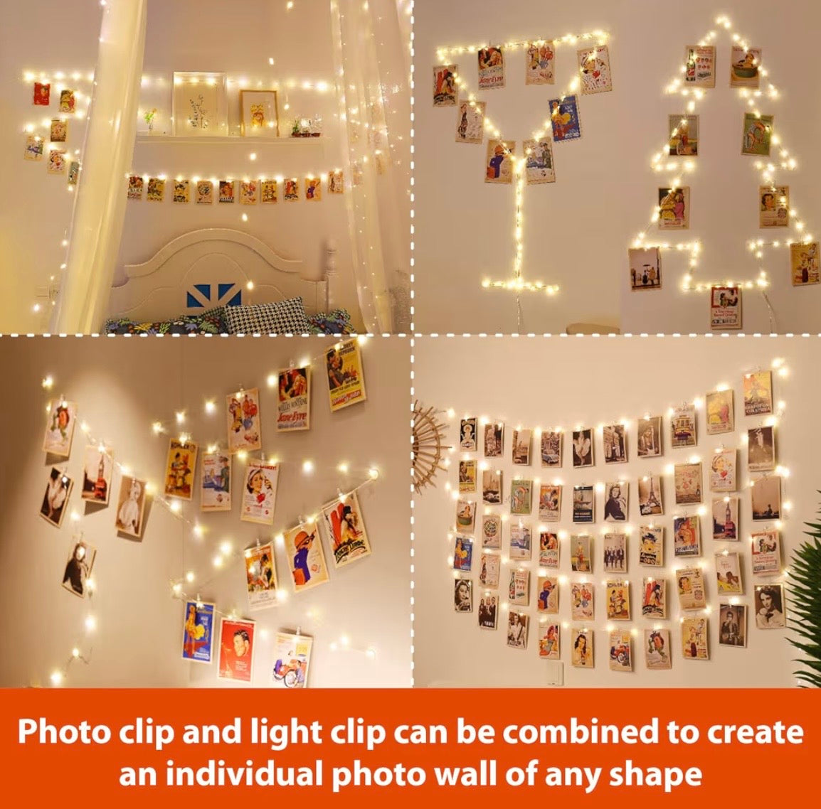 120LED Warm White 40Ft Fairy String Light with 52 Clear Clips & 12 Hooks, USB Powered, Waterproof, 8 Modes & Timer, Perfect for Indoor/Outdoor, Bedroom, Party, Wedding Decor