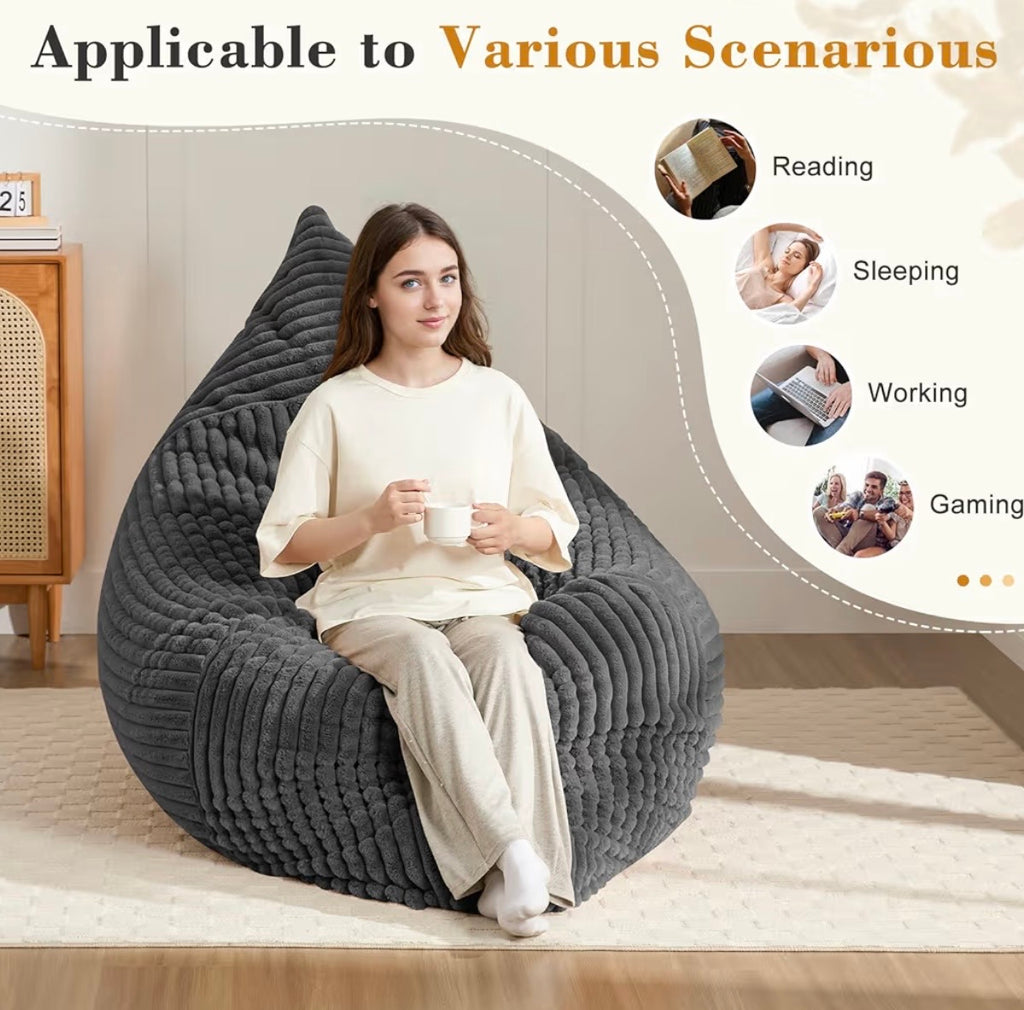 3-in-1 Giant Bean Bag Chair for Adults & Kids, Convertible Floor Sofa to Mattress, Memory Foam Beanbag Chair with Washable Cover, Multi Functional Lounge Couch for Bedroom, Living Room