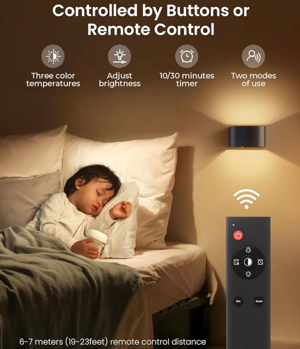Motion Sensor Wall Lamp with Remote Control 3 Colors Wireless Wall Light LED Indoor Up and Down Wall