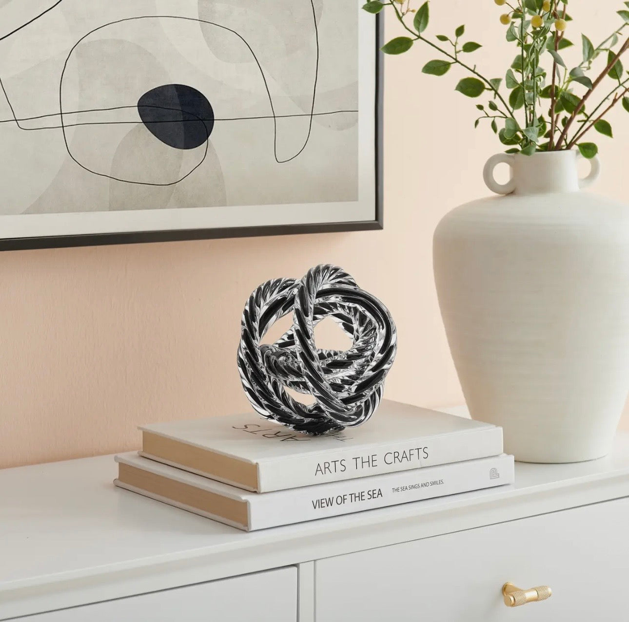 Nox Modern Glass Knot Loop Abstract Tabletop Sculpture