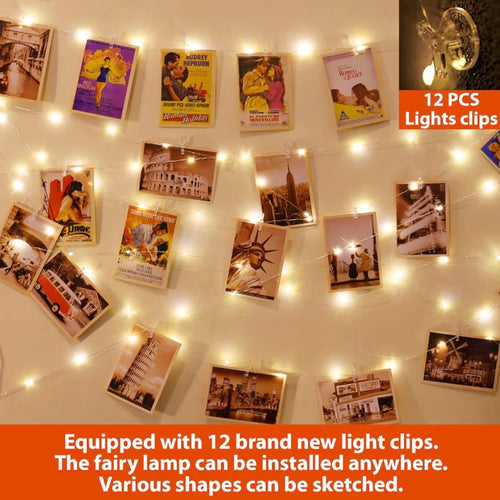 120LED Warm White 40Ft Fairy String Light with 52 Clear Clips & 12 Hooks, USB Powered, Waterproof, 8 Modes & Timer, Perfect for Indoor/Outdoor, Bedroom, Party, Wedding Decor