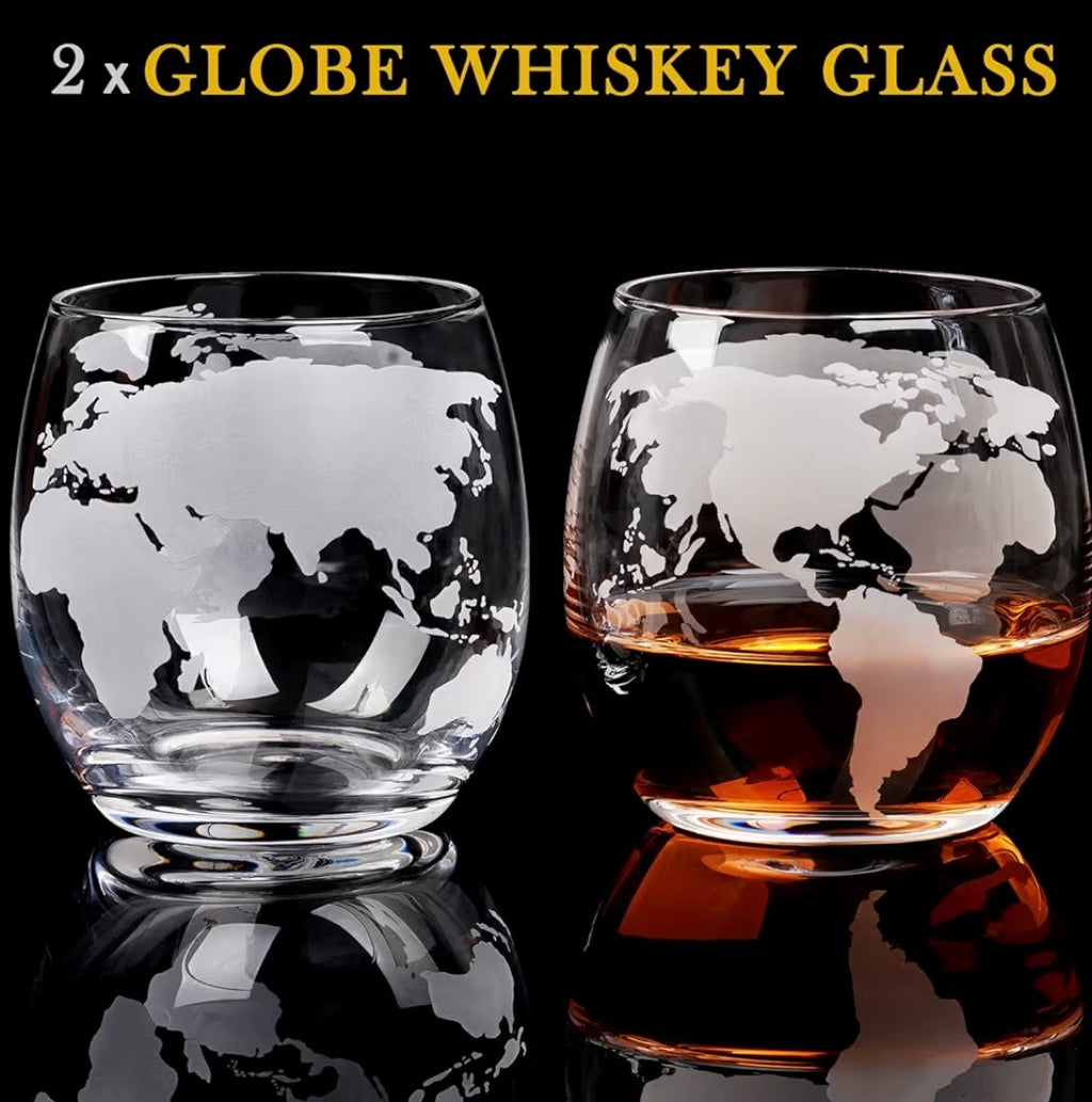 Whiskey Decanter Globe Set with 2 Ball Stones & 2 Glasses, Anniversary Birthday Gifts for Him Husband Boyfriend Brother, Cool Stuff Gift for Bourbon Scotch