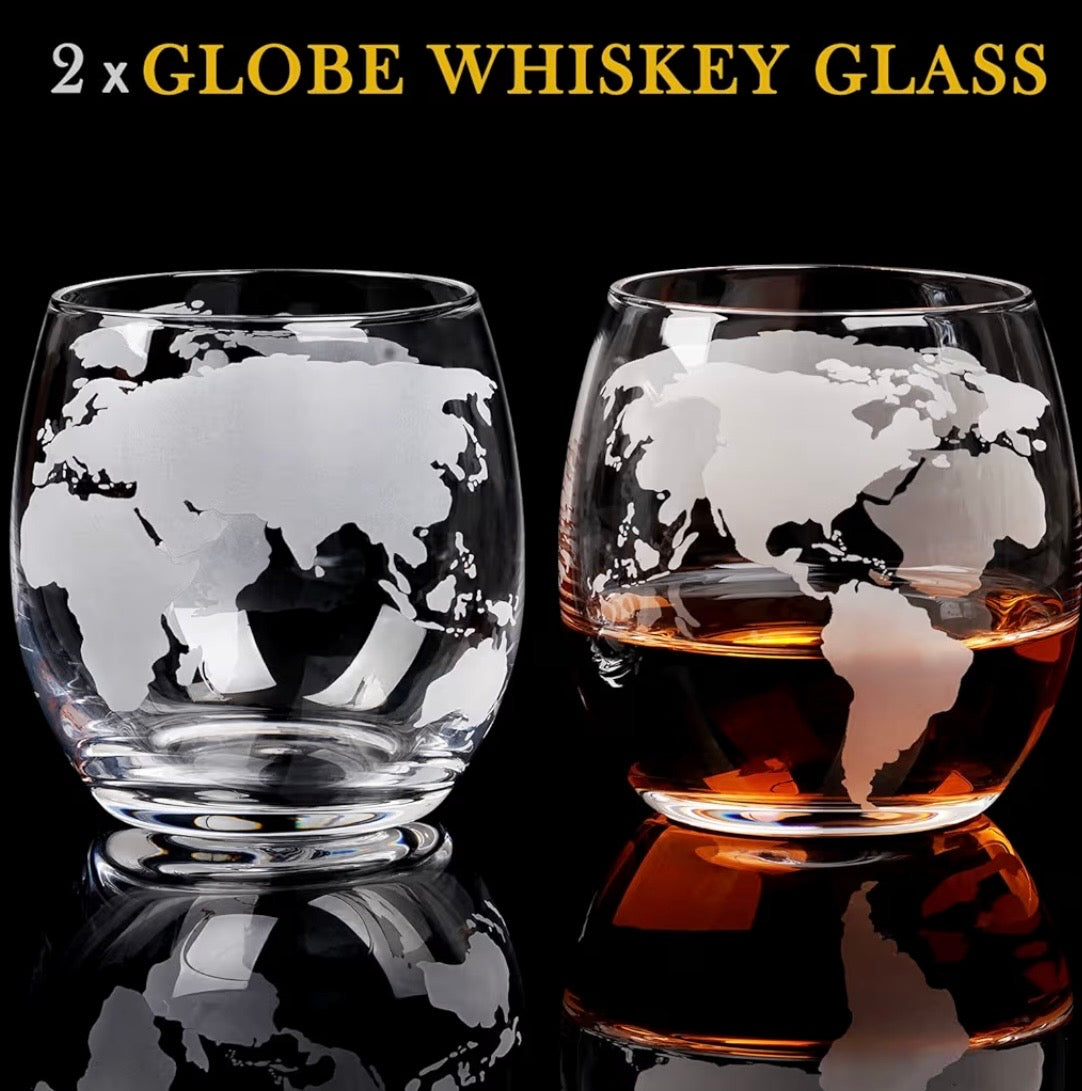 Whiskey Decanter Globe Set with 2 Ball Stones & 2 Glasses, Anniversary Birthday Gifts for Him Husband Boyfriend Brother, Cool Stuff Gift for Bourbon Scotch