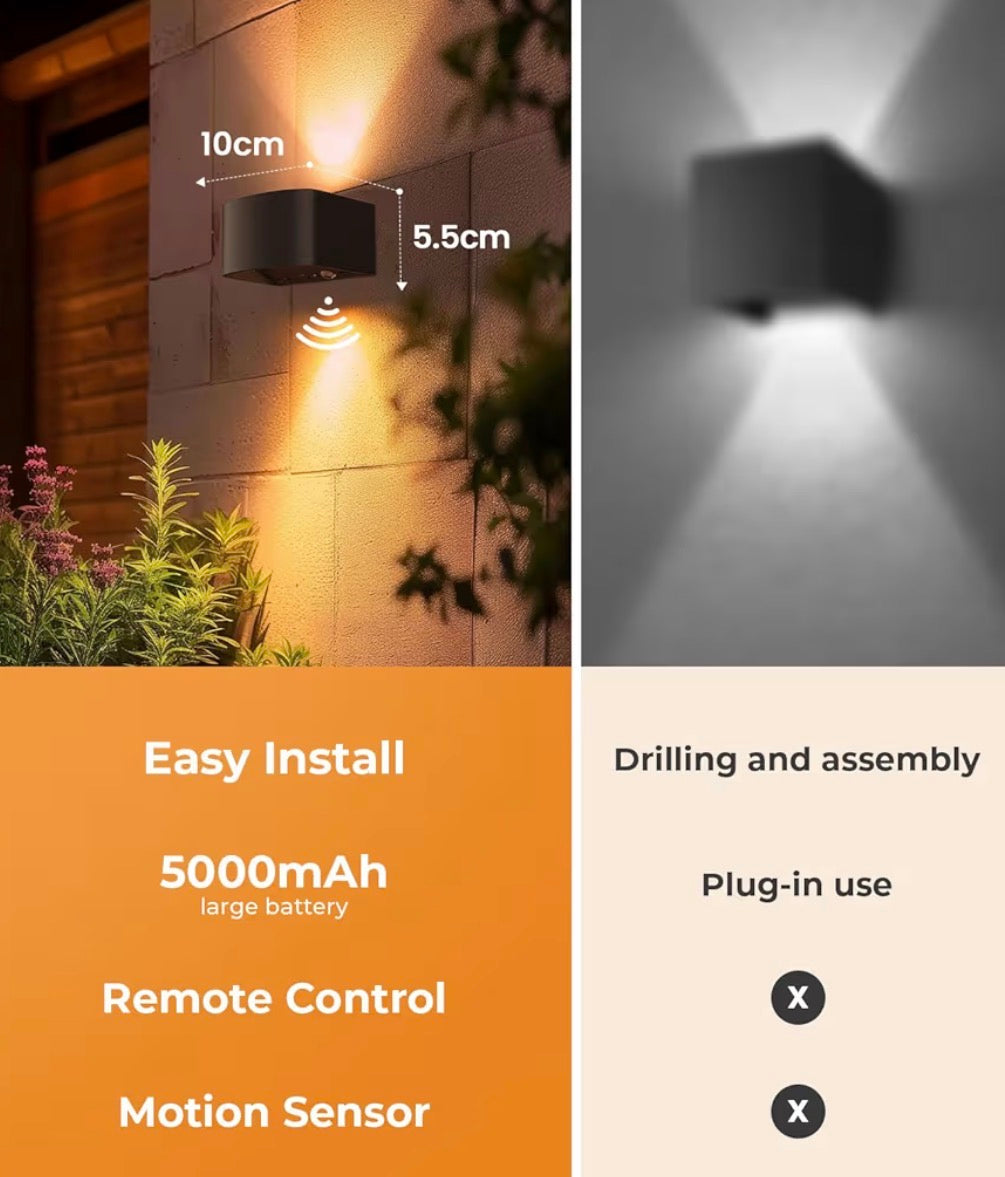 Motion Sensor Wall Lamp with Remote Control 3 Colors Wireless Wall Light LED Indoor Up and Down Wall