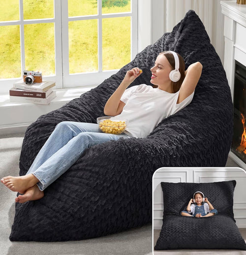 3-in-1 Giant Bean Bag Chair for Adults & Kids, Convertible Floor Sofa to Mattress, Memory Foam Beanbag Chair with Washable Cover, Multi Functional Lounge Couch for Bedroom, Living Room