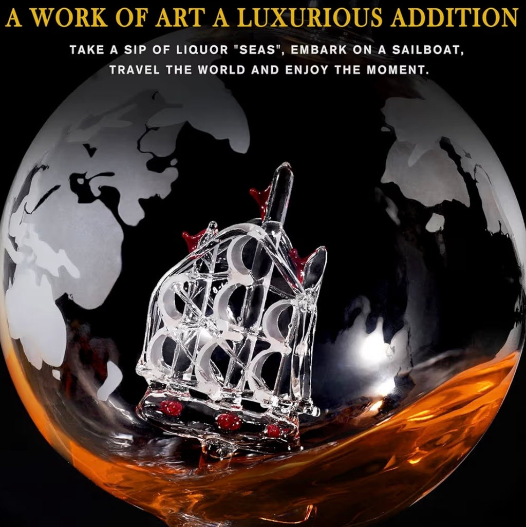 Whiskey Decanter Globe Set with 2 Ball Stones & 2 Glasses, Anniversary Birthday Gifts for Him Husband Boyfriend Brother, Cool Stuff Gift for Bourbon Scotch