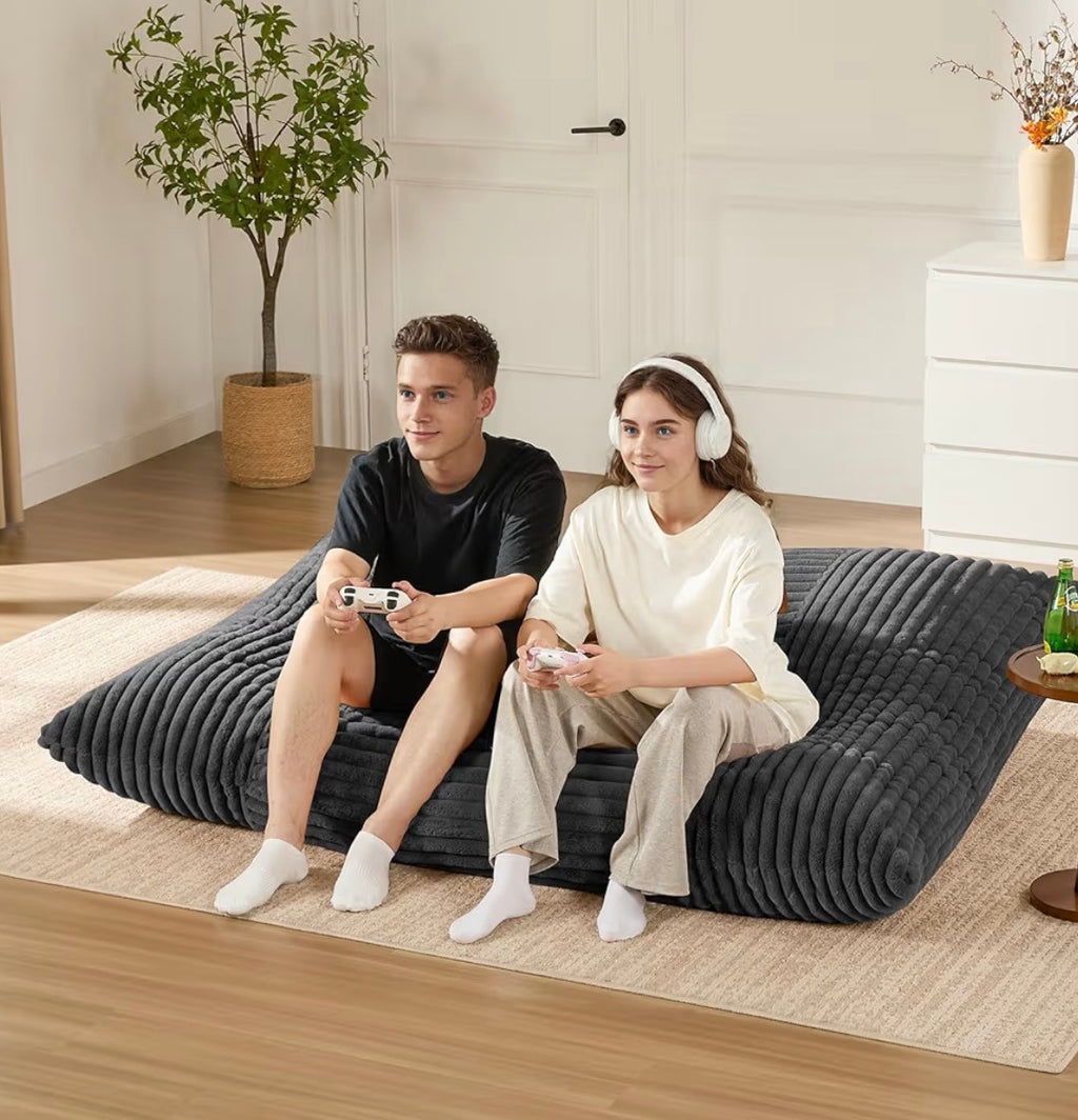 3-in-1 Giant Bean Bag Chair for Adults & Kids, Convertible Floor Sofa to Mattress, Memory Foam Beanbag Chair with Washable Cover, Multi Functional Lounge Couch for Bedroom, Living Room